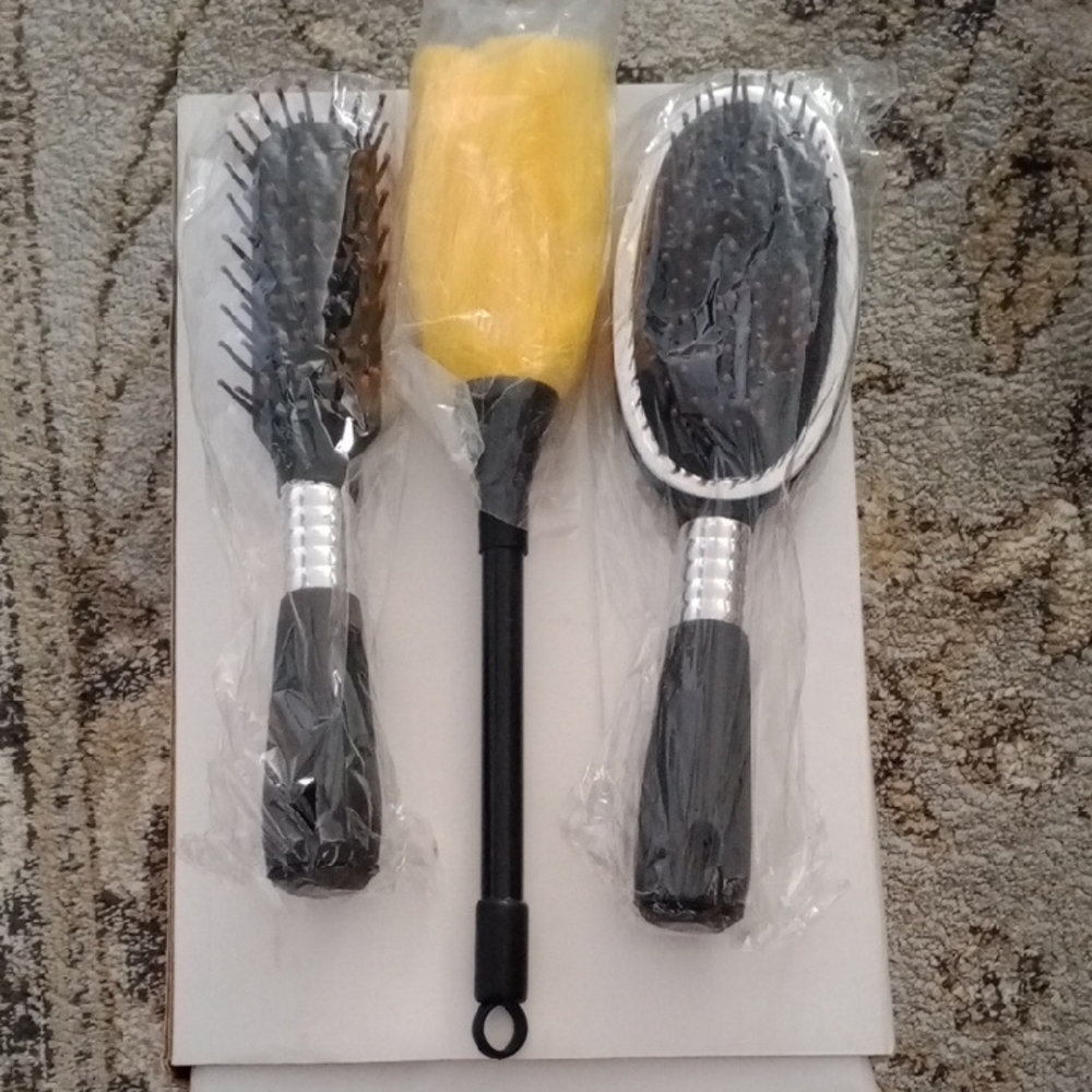 New Set of Three Hair Brushes - Black and Yellow